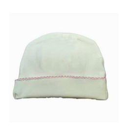 White Layette Hat With Pink Picot Trim