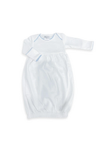 White Yoke Front LS Day Gown, Blue Picot Trim