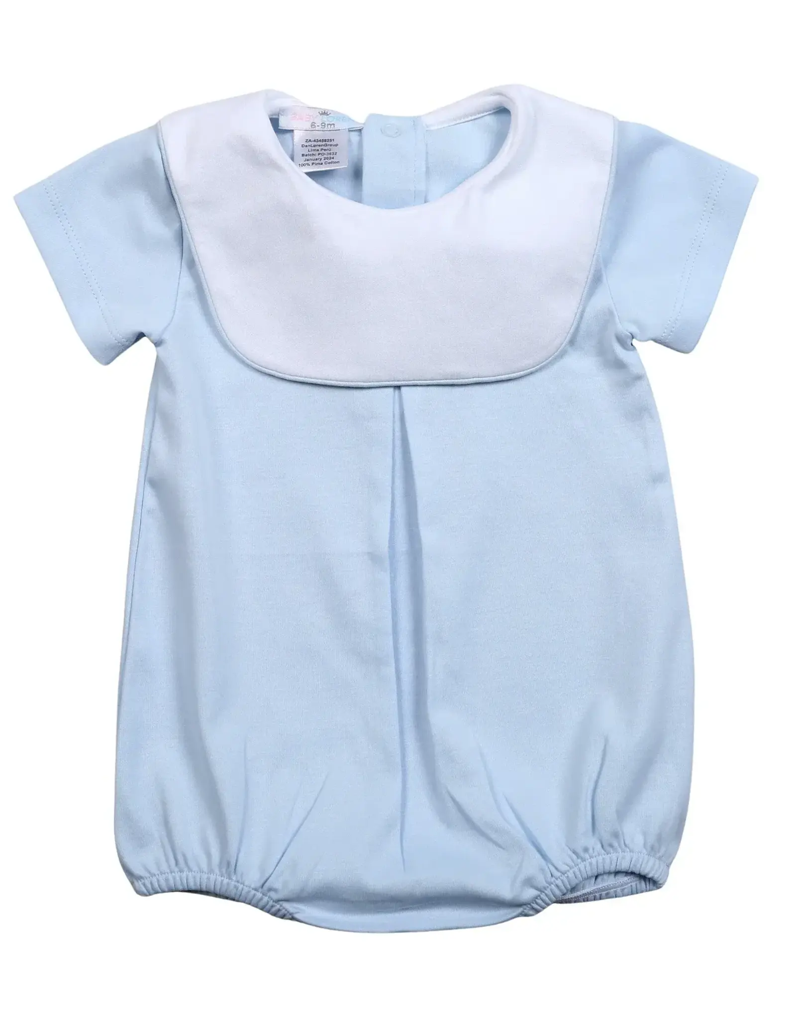 Baby Loren Blue Pima Bubble w/ White Bib