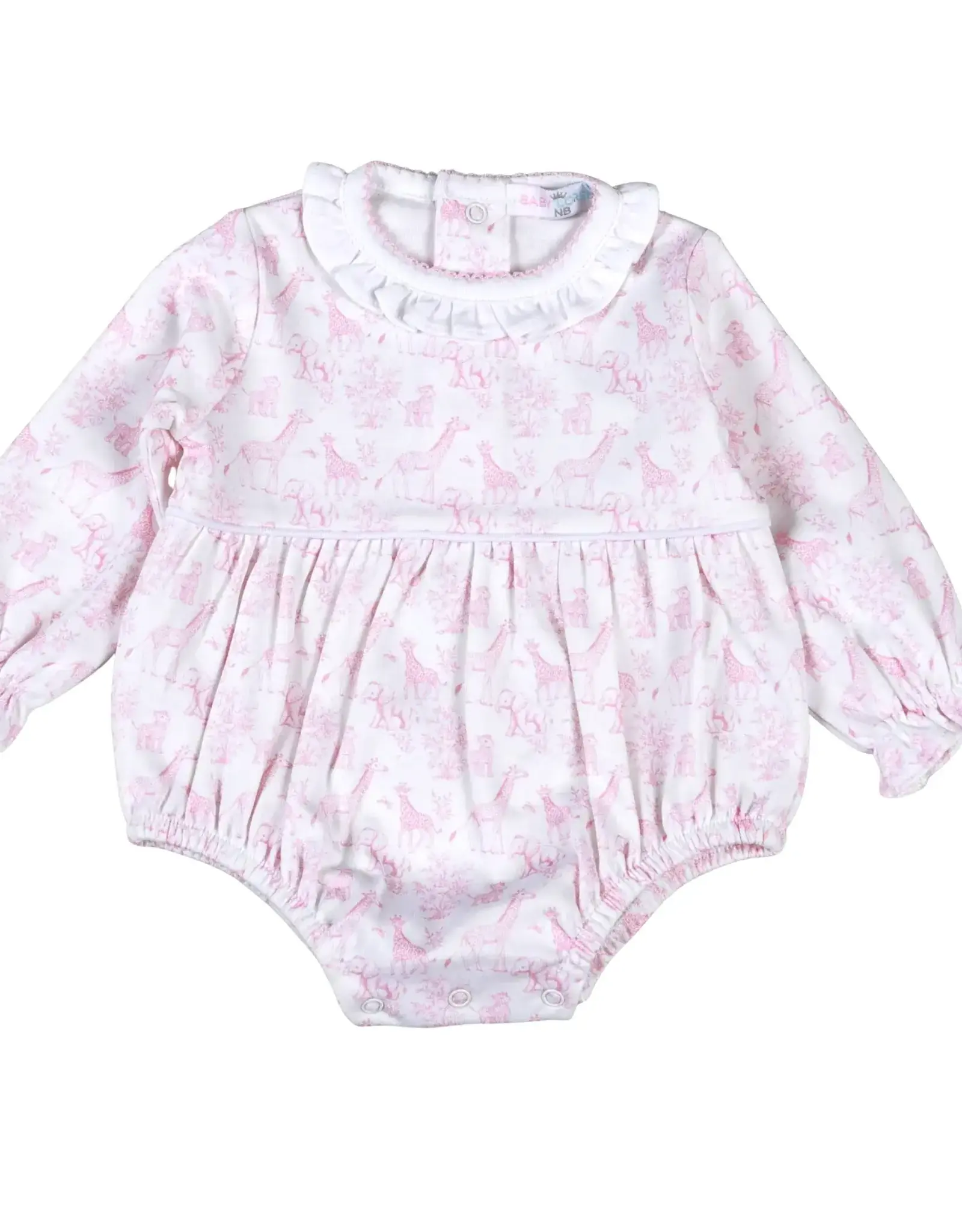 Baby Loren Pink Baby Safari Pima Ruffled Bubble