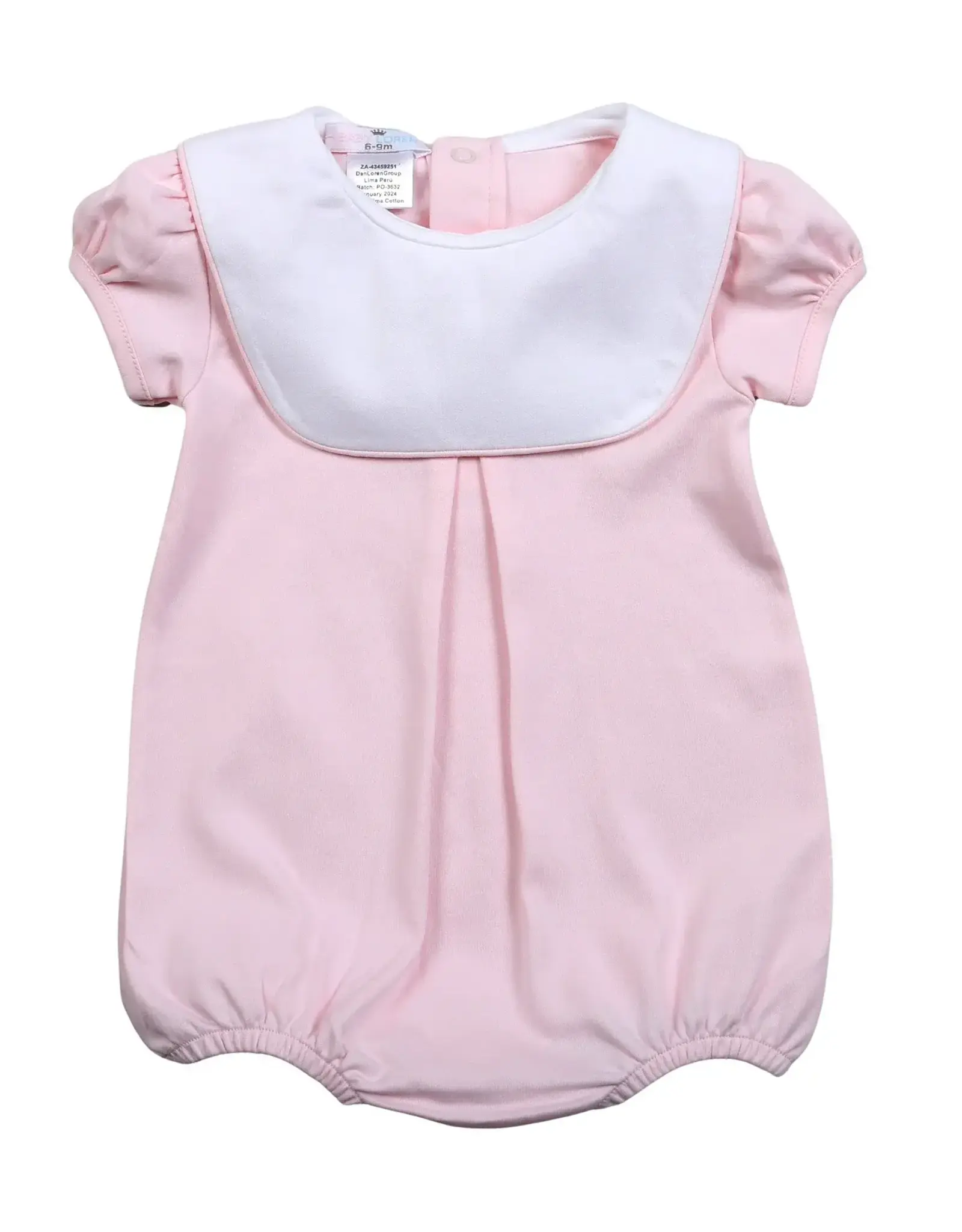 Baby Loren Pink Pima Bubble w/ White Bib