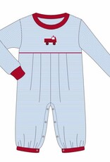 Itsy Bitsy Blue/White Stripe w/ Red Firetruck Romper