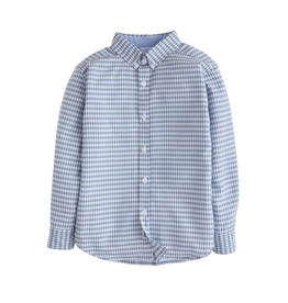 Little English Button Down Gray Blue Gingham Shirt