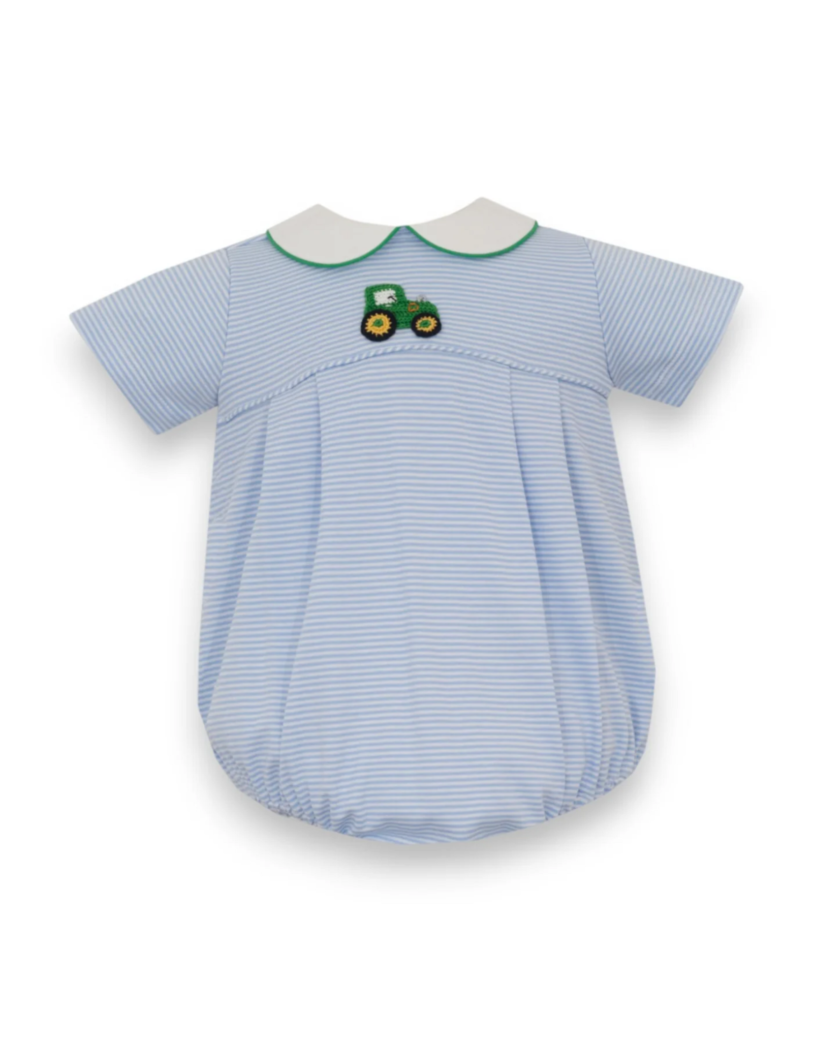 Petit Bebe Tractor Blue Stripe Knit Bubble