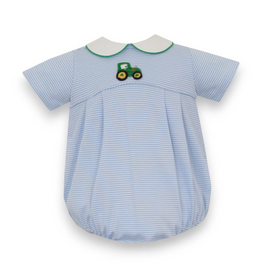 Petit Bebe Tractor Blue Stripe Knit Bubble
