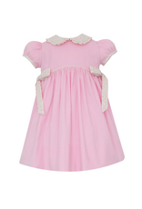 Petit Bebe Pink Cord Dress, Floral Collar and Bows