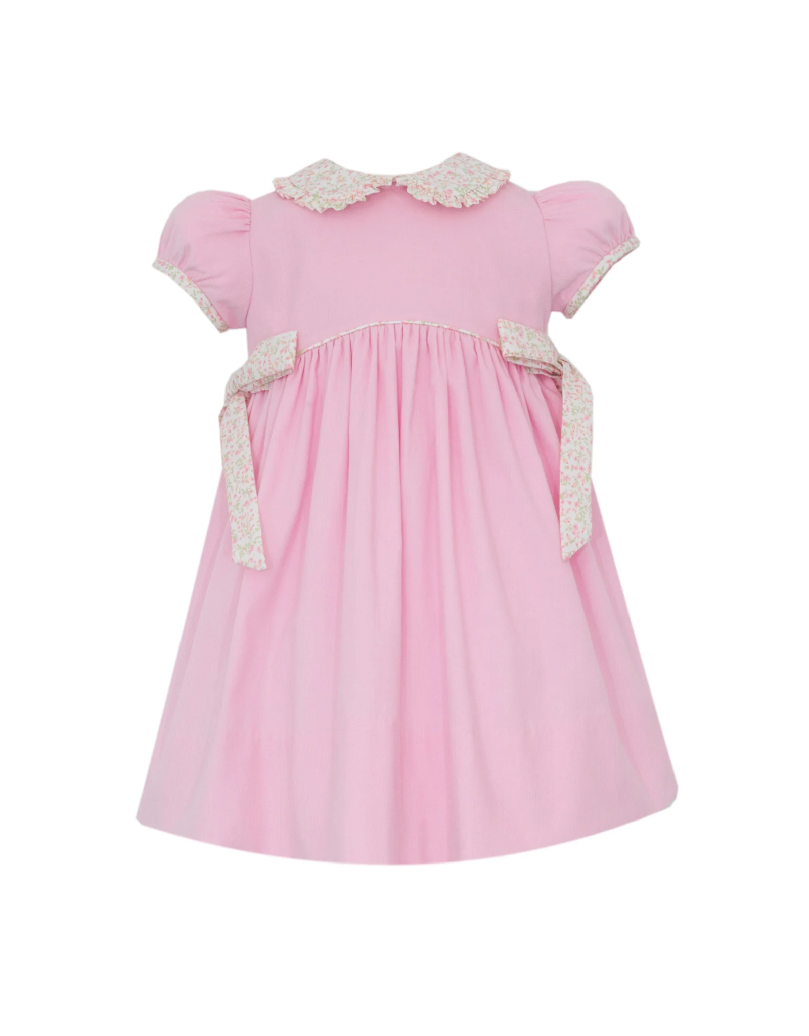 Petit Bebe Pink Cord Dress, Floral Collar and Bows
