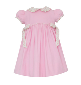 Petit Bebe Pink Cord Dress, Floral Collar and Bows