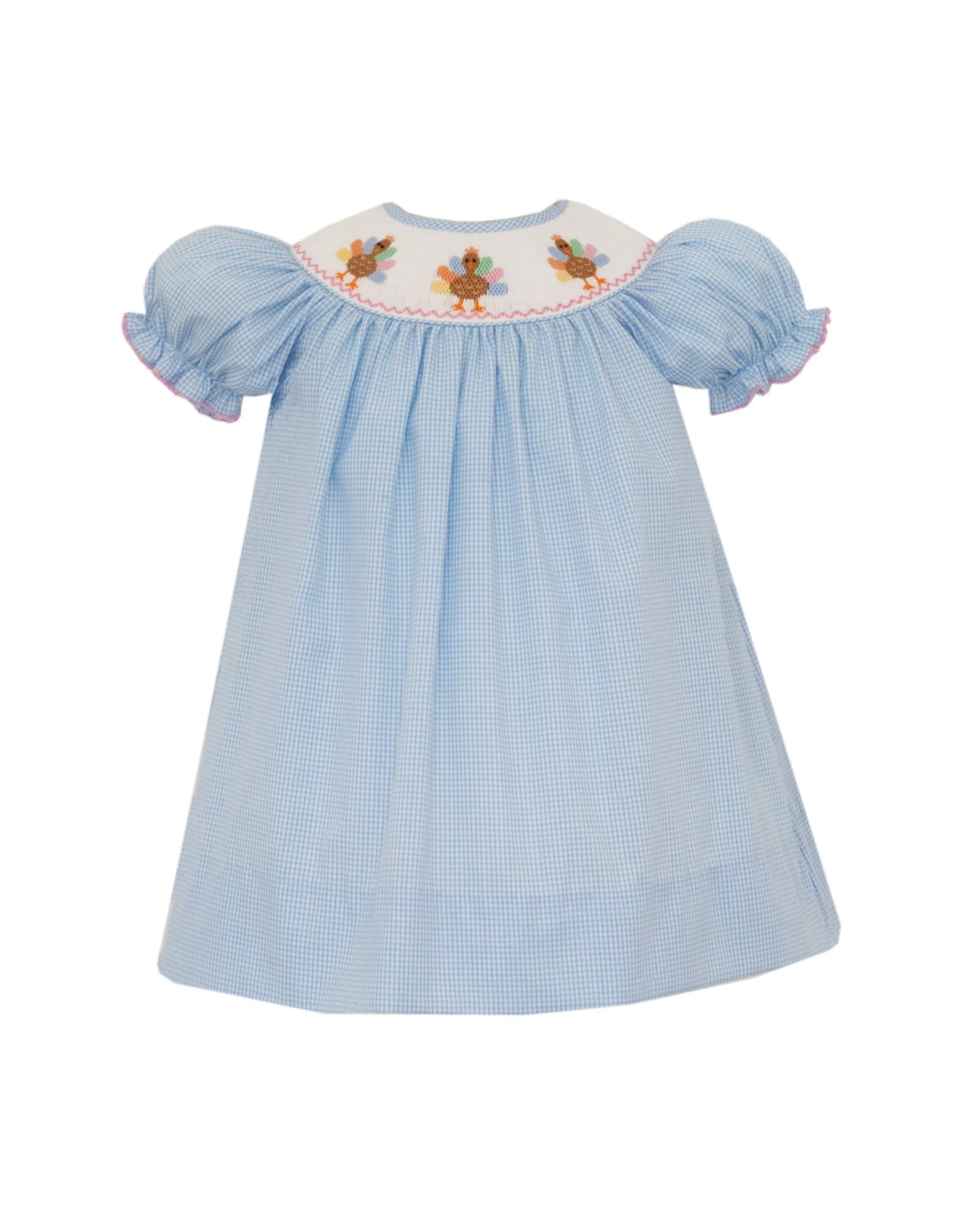 Petit Bebe Turkey Bishop Dress, Blue Check