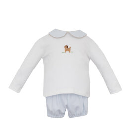 Petit Bebe Puppies Diaper Set, Knit Light BLue