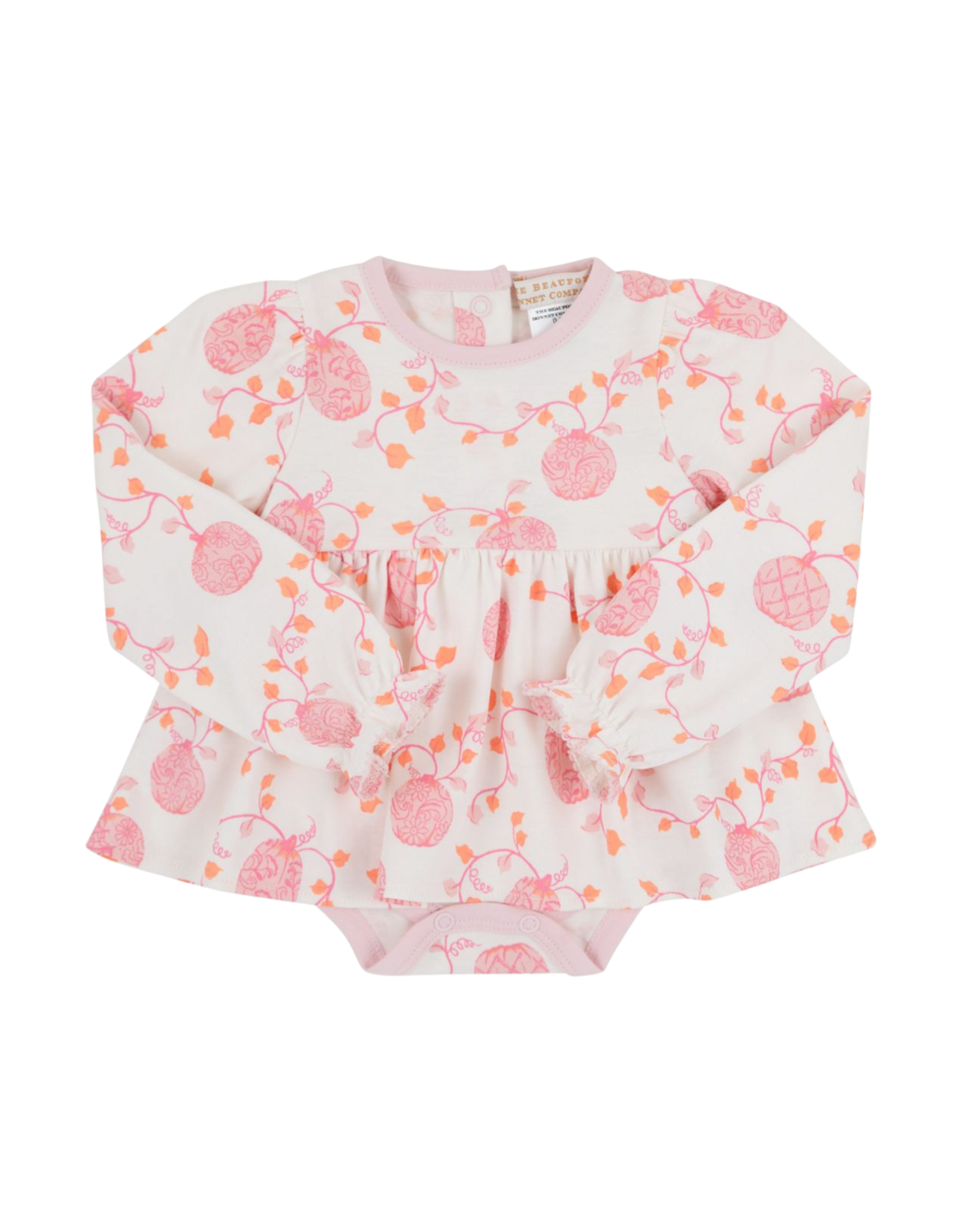 The Beaufort Bonnet Company LS Daisy Diaper Cover Dress, Gourd-geos/Palm Beach Pink