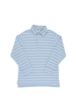 The Beaufort Bonnet Company Prim and Proper Polo LS- Sarasota Sky /Old Greenwich Green Stripe