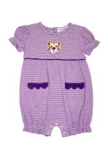 Ishtex Yellow Tiger Girls Romper, Purple Stripe