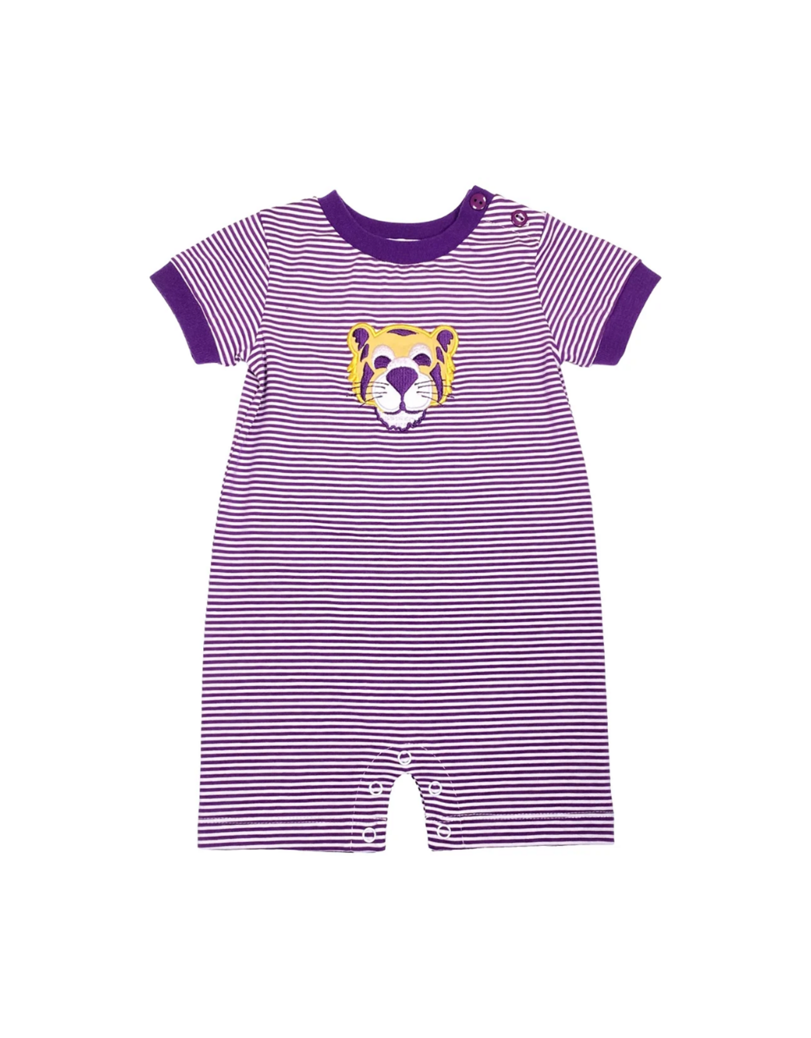 Ishtex Yellow Tiger Boys Romper, Purple Stripe