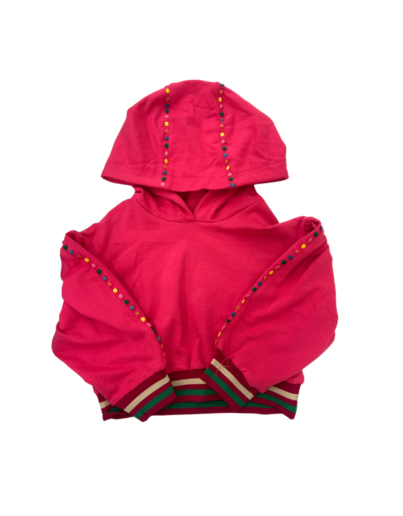 Hannah Banana Fuchsia Cropped Hoodie w/ Pom Pom Trim