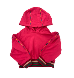 Hannah Banana Fuchsia Cropped Hoodie w/ Pom Pom Trim