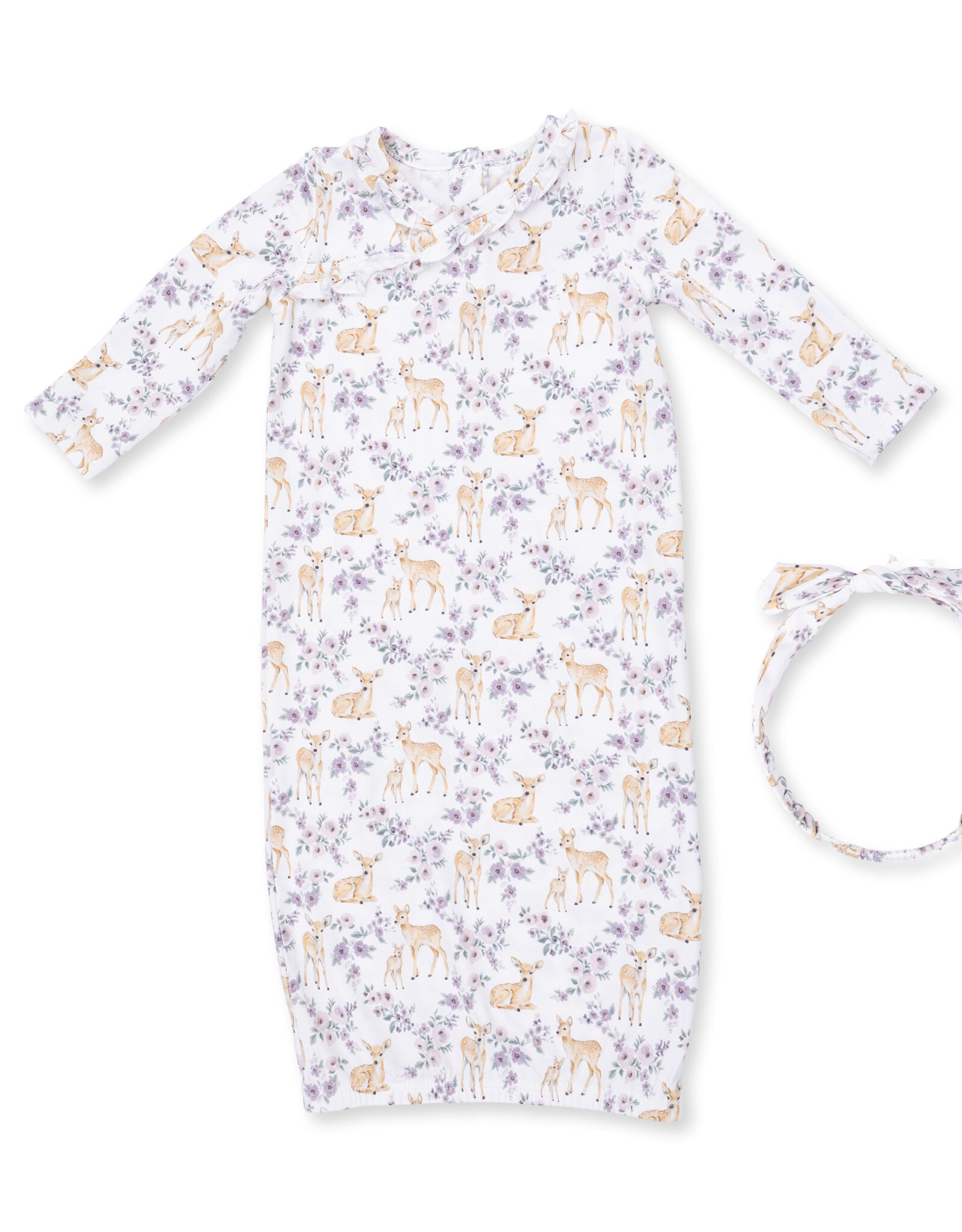 Angel Dear Floral Deer - Kimono Gown and Knot Headband 0-3m