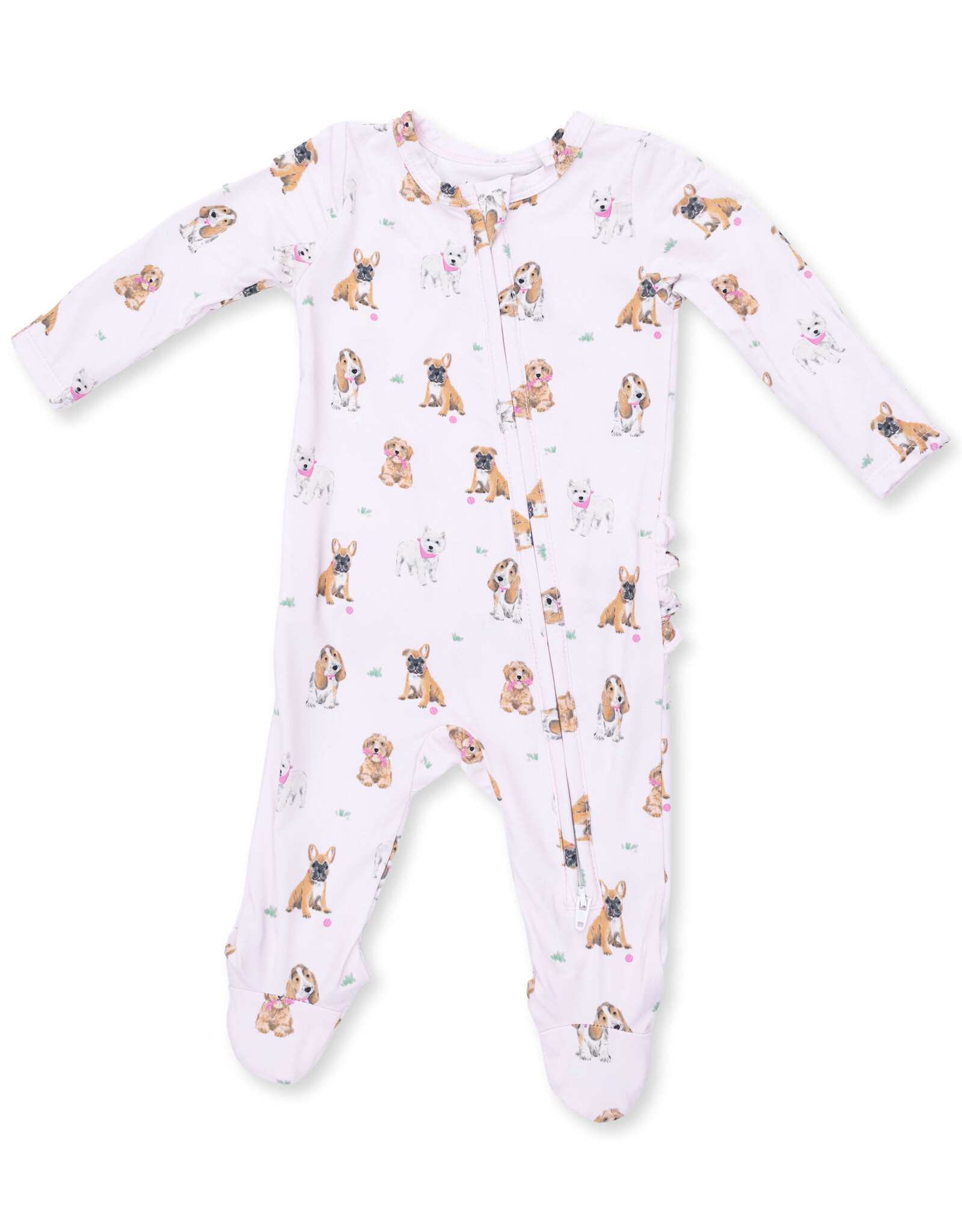 Angel Dear Bestie Dogs Pink - 2 Way Ruffle Back Zipper Footie