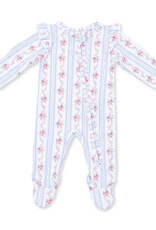 Angel Dear Anna Floral Stripe - 2 Way Ruffle Sleeve Zipper Footie
