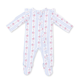 Angel Dear Anna Floral Stripe - 2 Way Ruffle Sleeve Zipper Footie
