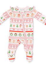 Angel Dear Gingerbread Fair Isle Pink, 2 Way Ruffle Sleeve Zipper Footie