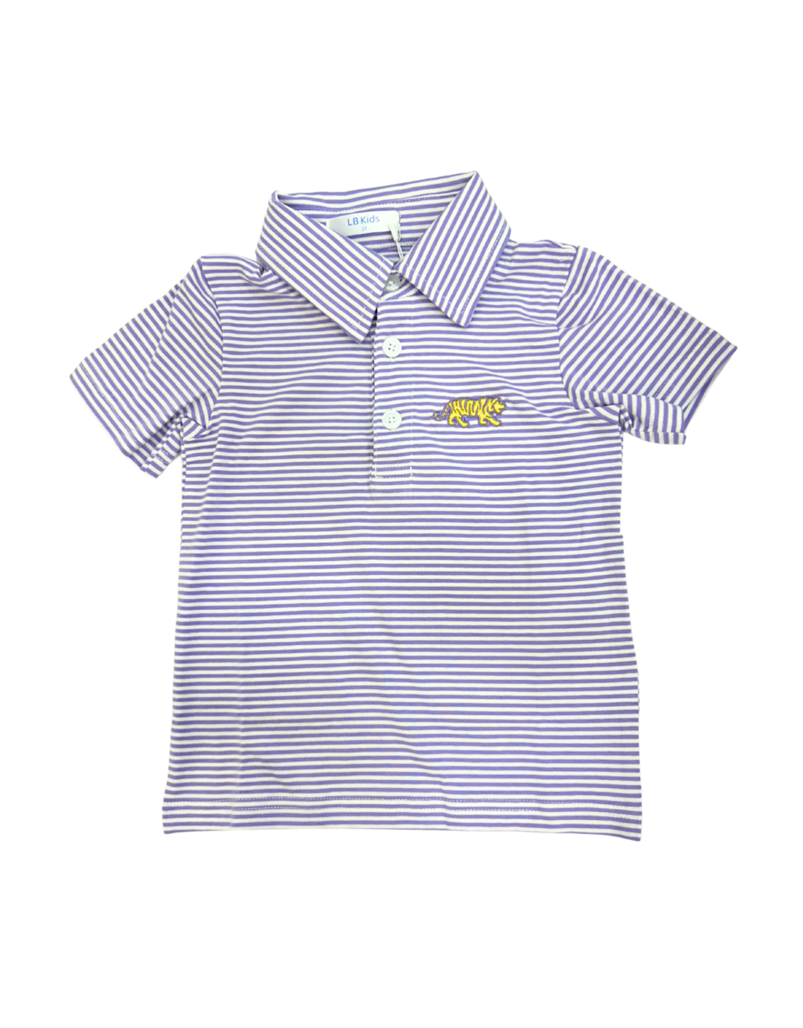 Lulu Bebe LLC Purple Stripe Embr Tiger Polo