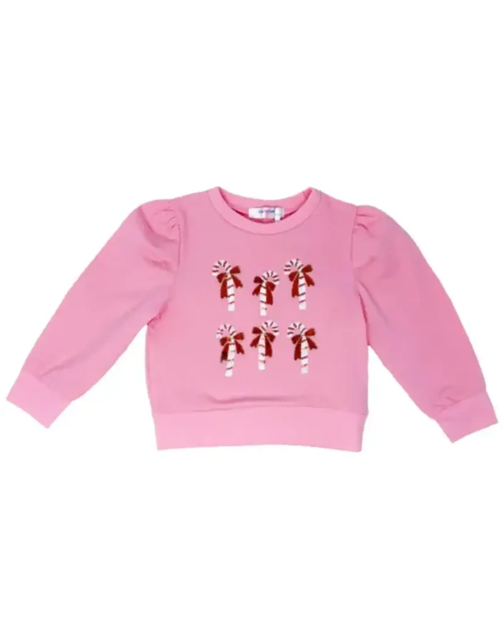 Lulu Bebe LLC Lily Candy Cane  Pink Sequin Long Puff Sleeve Shirt