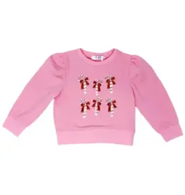 Lulu Bebe LLC Lily Candy Cane  Pink Sequin Long Puff Sleeve Shirt