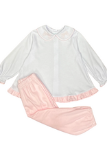 Auraluz Pink/White Knit Pant Set Bow Ribbon