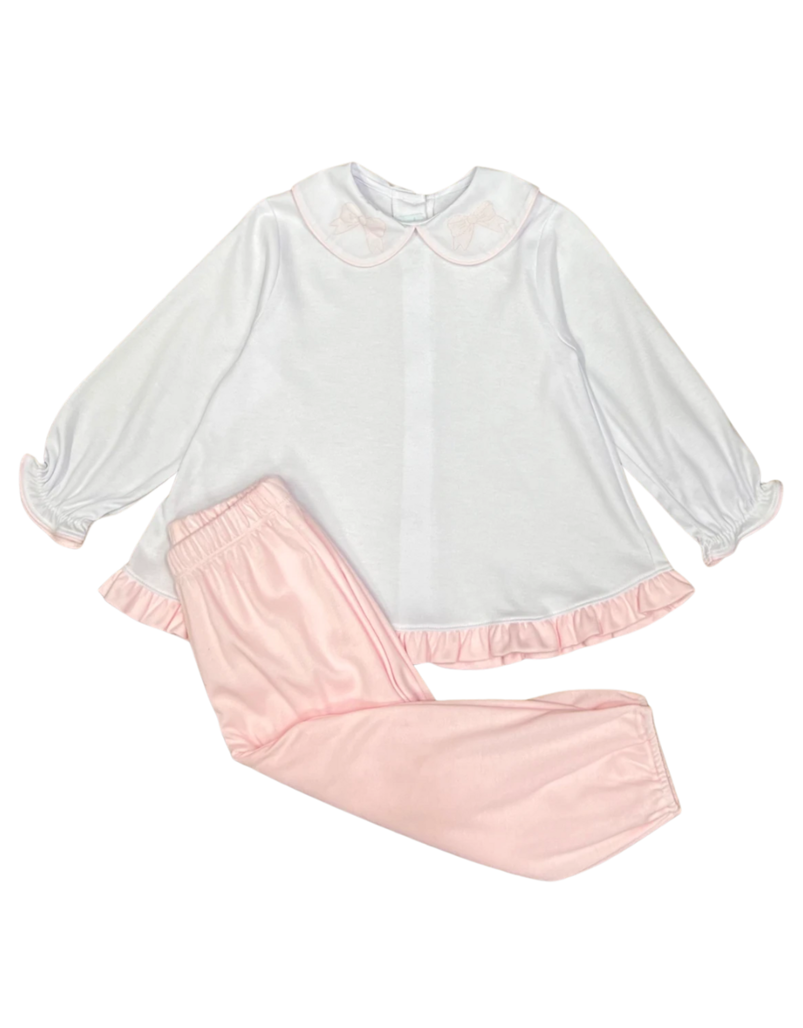 Auraluz Pink/White Knit Pant Set Bow Ribbon