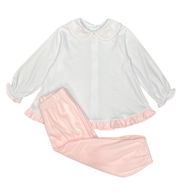 Auraluz Pink/White Knit Pant Set Bow Ribbon