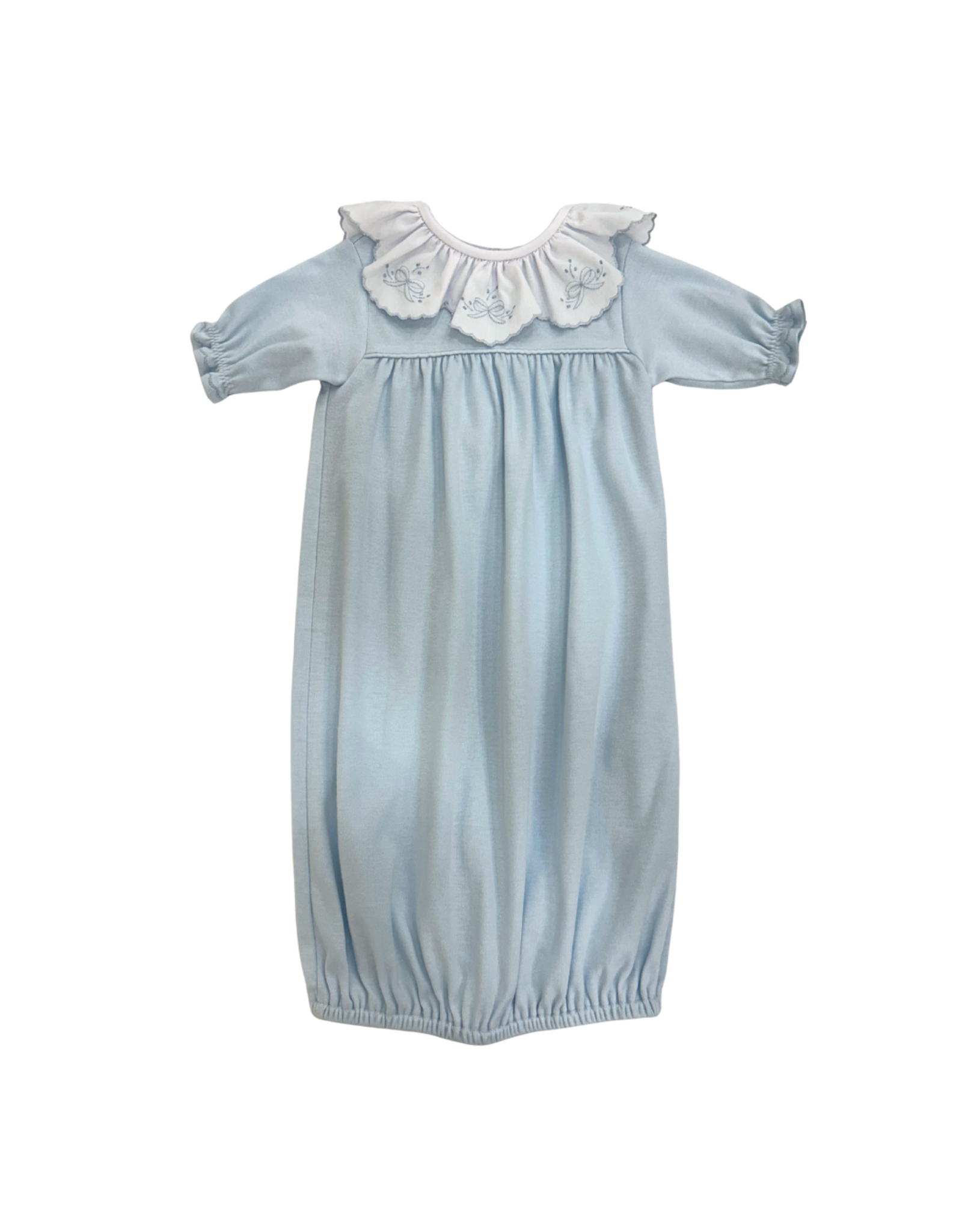 Auraluz Blue Knit Ruffle Collar Saque Bows/Leaves