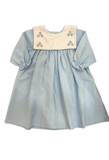 Auraluz Blue Long Sleeve Rosebud Square Collar Dress