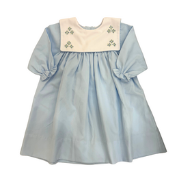 Auraluz Blue Long Sleeve Rosebud Square Collar Dress