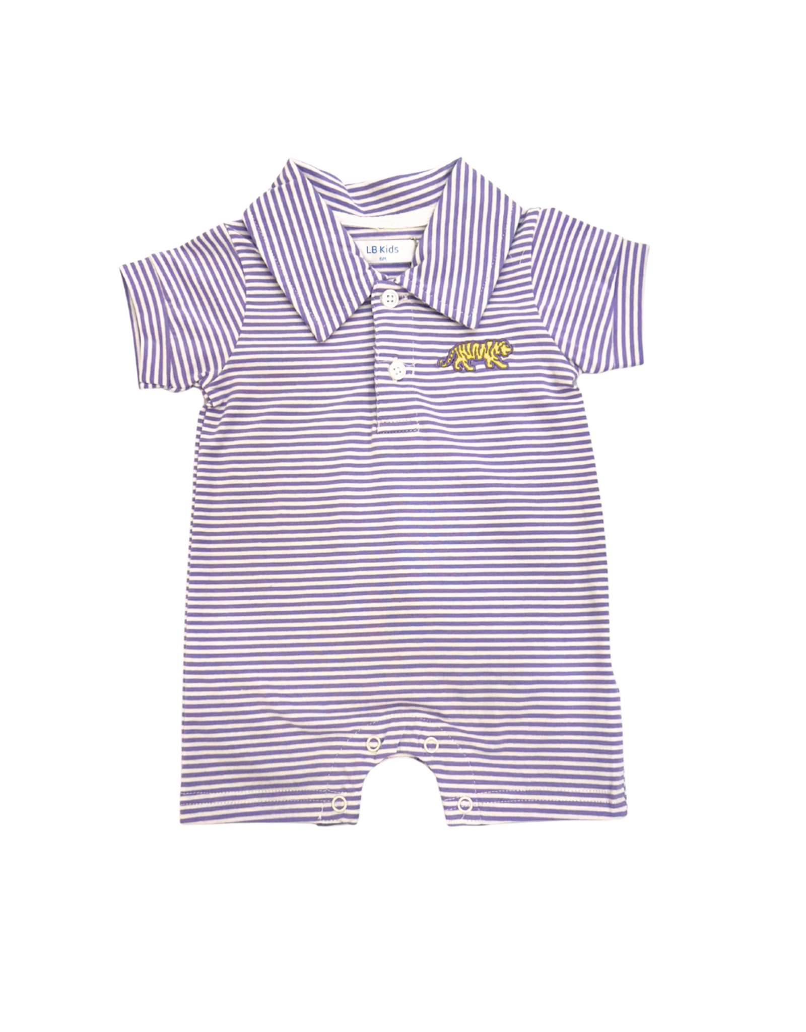 Lulu Bebe LLC Purple Stripe Tiger Polo Romper
