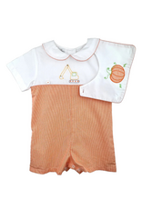 Petit Ami Construction Romper w/ Removable Pumpkin Bib