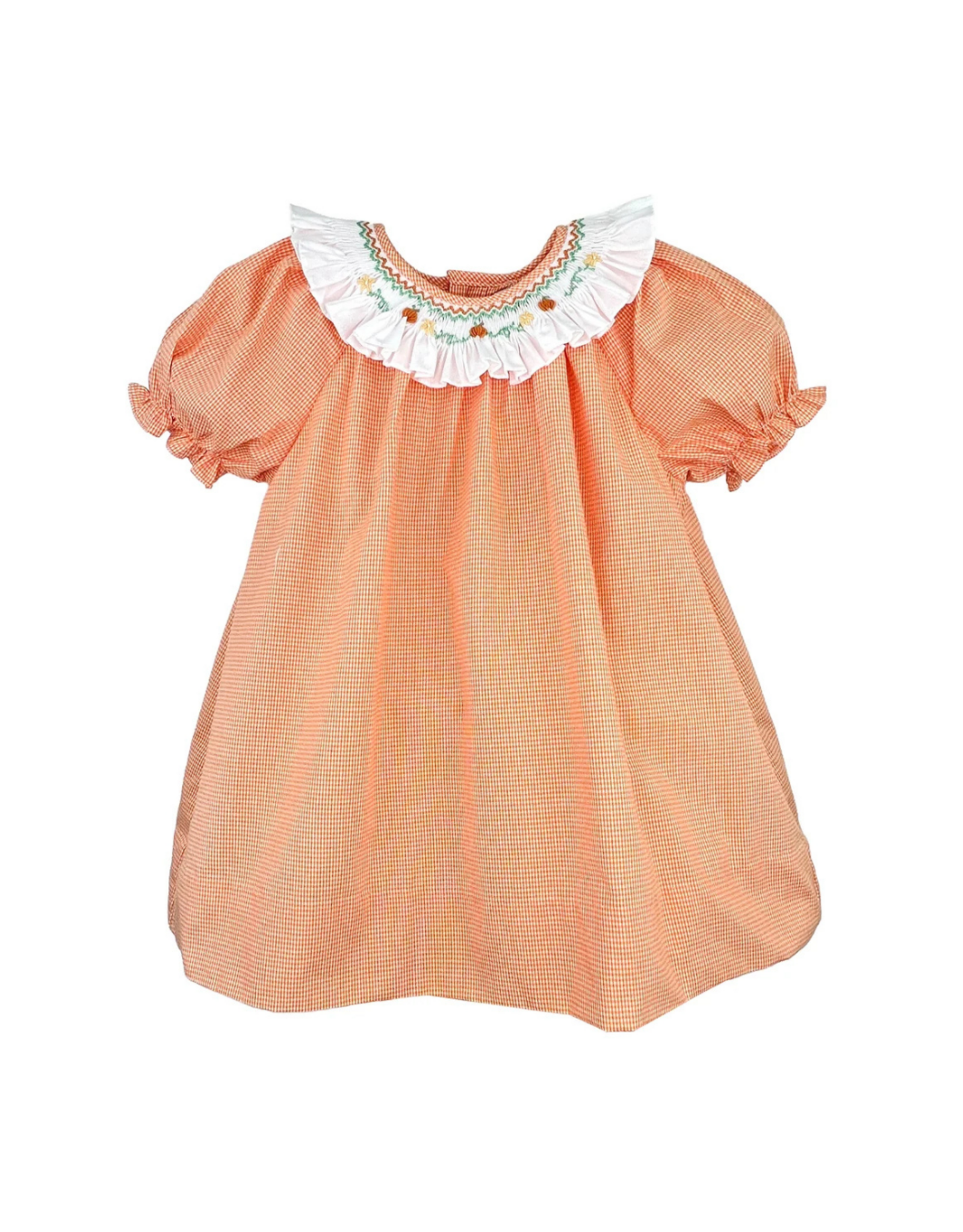 Petit Ami Pumpkin Smocked Orange Gingham Dress