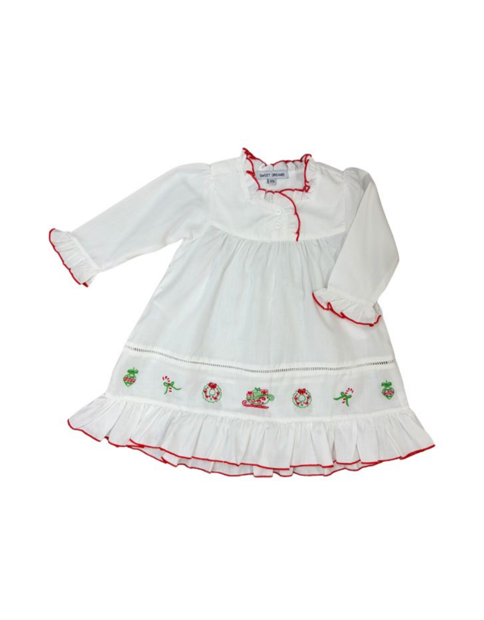 Sweet Dreams Santa Sleigh, Wreath, Candy Cane Emb Gown