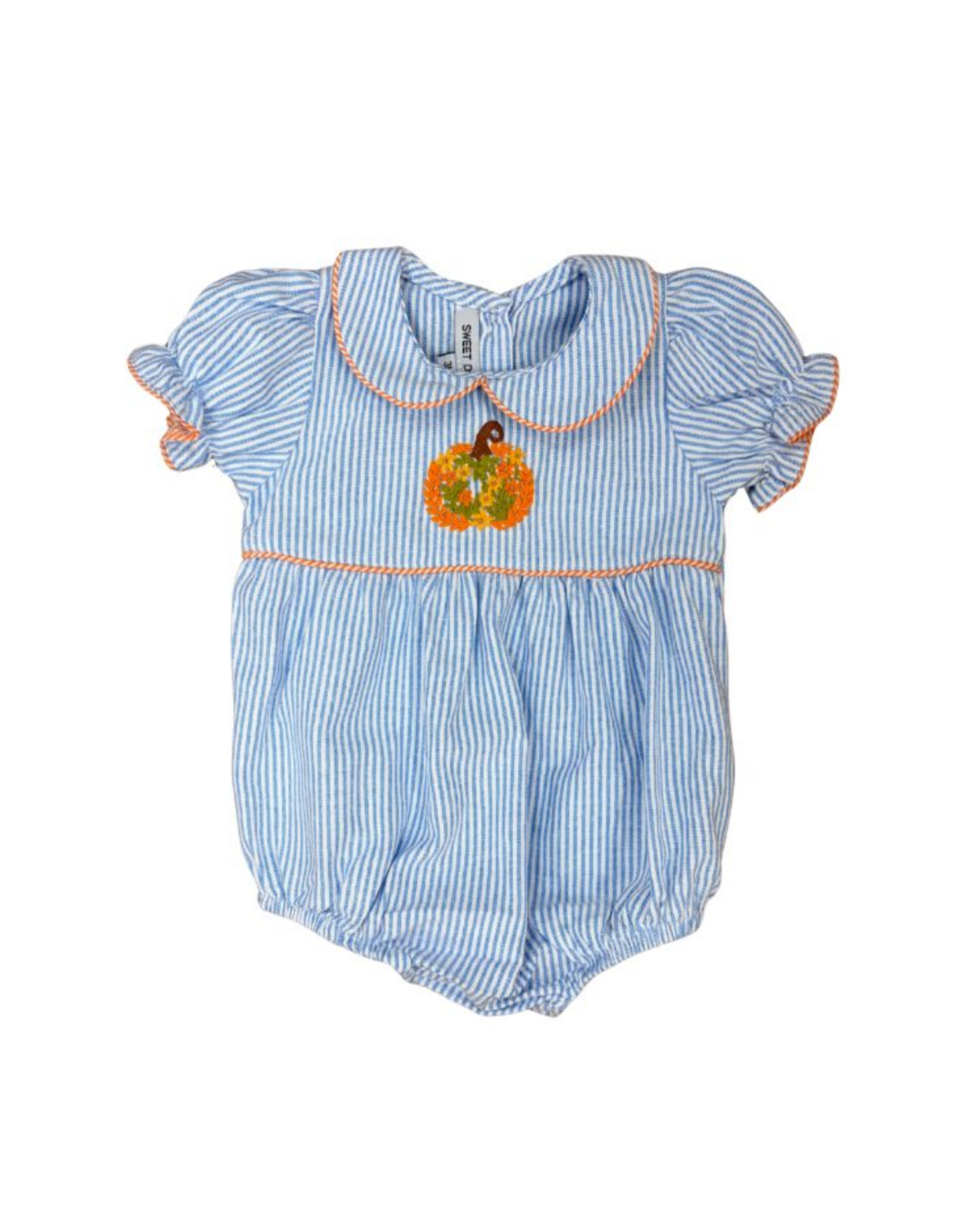 Sweet Dreams Girl's Blue Stripe Bubble, Emb Pumpkin