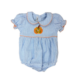 Sweet Dreams Girl's Blue Stripe Bubble, Emb Pumpkin