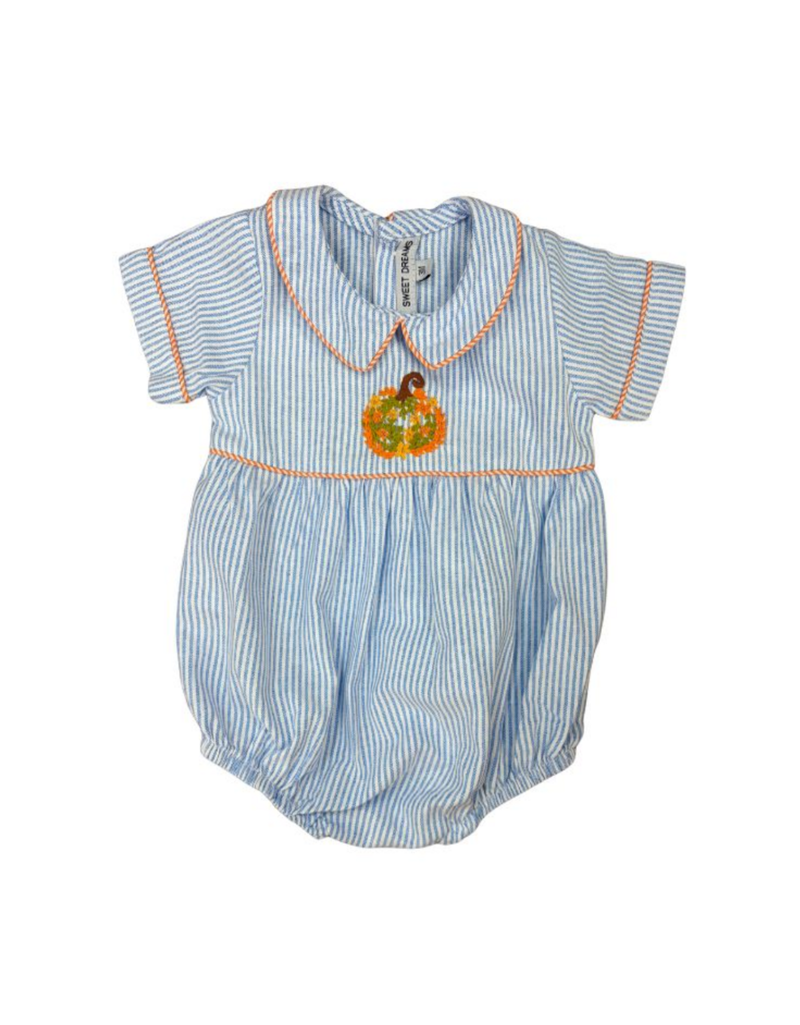 Sweet Dreams Boy's Blue Stripe Bubble, Emb Pumpkin