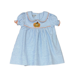 Sweet Dreams Blue Stripe Dress, Emb Pumpkin