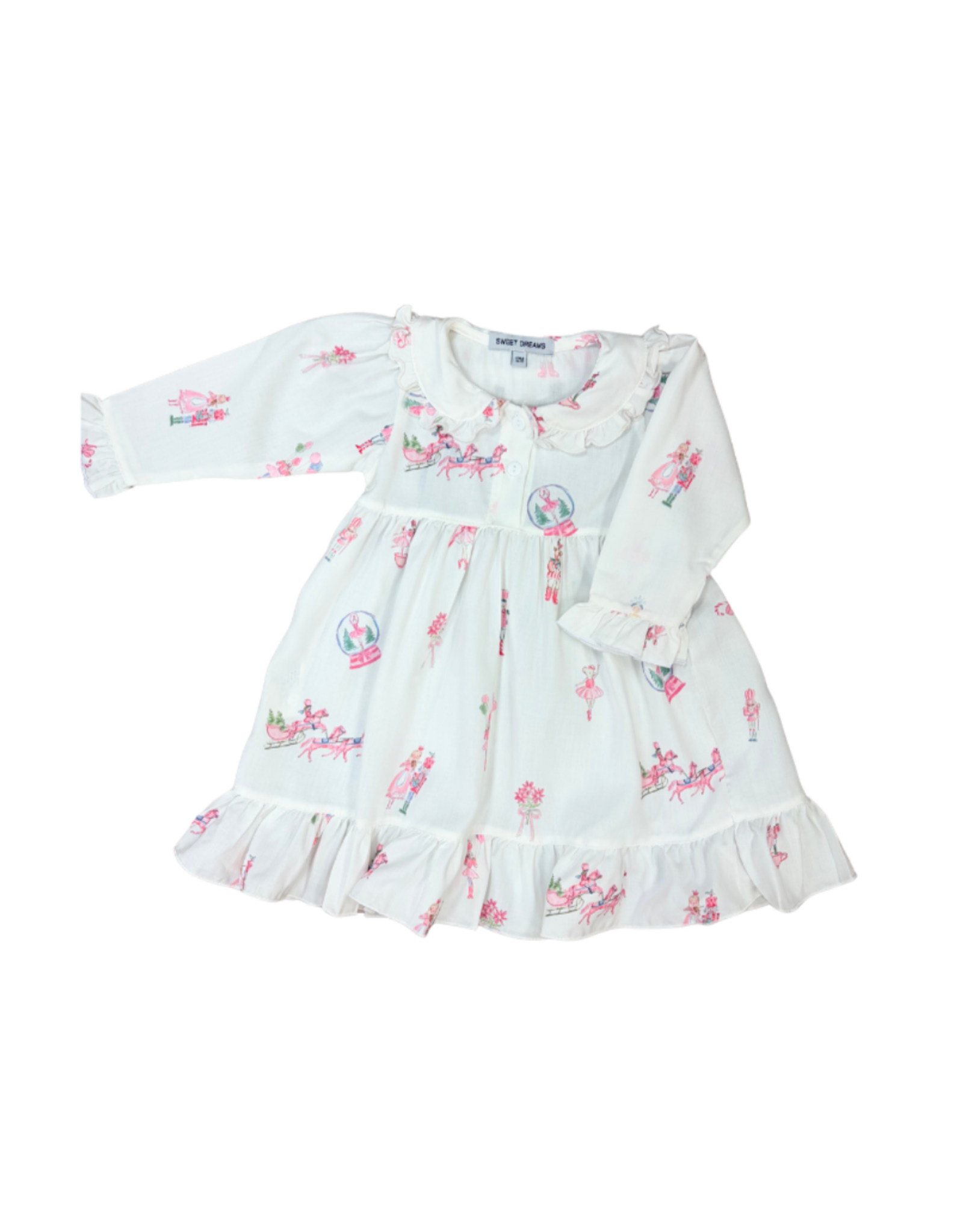 Sweet Dreams Pink Nutcracker Print White Gown