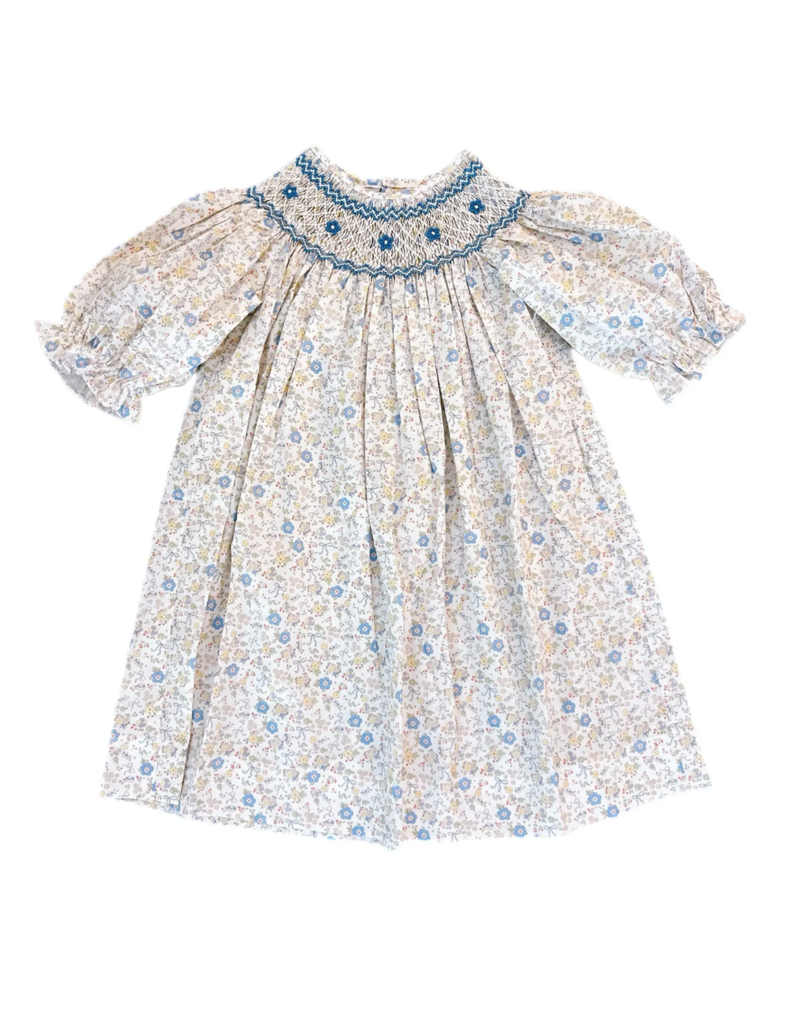 Sweet Dreams Ashley Blue Bow Floral Print Smocked Dress