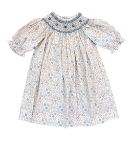 Sweet Dreams Ashley Blue Bow Floral Print Smocked Dress