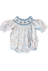 Sweet Dreams Ashley Blue Bow Floral Print Smocked Bubble