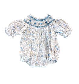 Sweet Dreams Ashley Blue Bow Floral Print Smocked Bubble