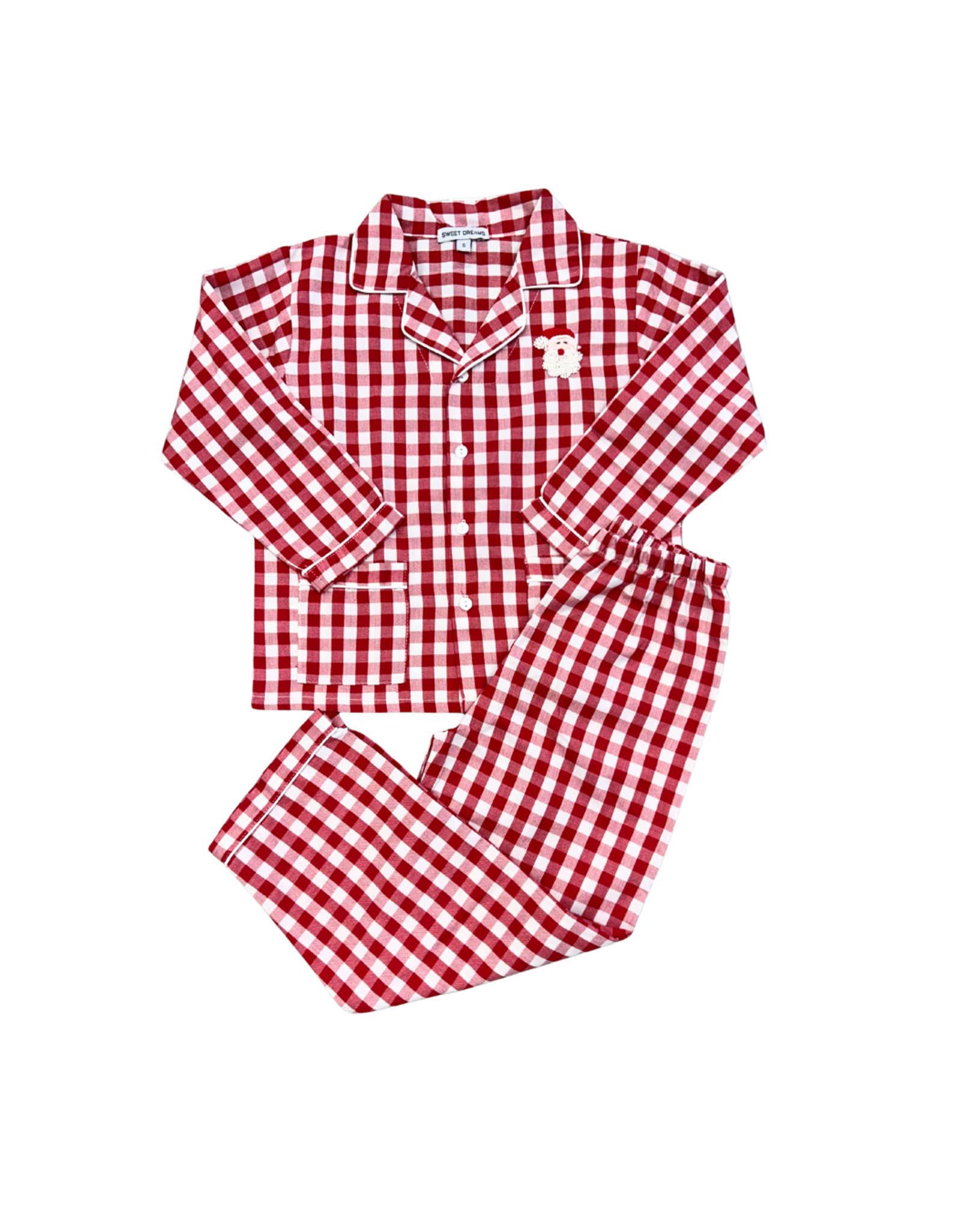 Sweet Dreams Red Gingham Santa Embroidered PJs