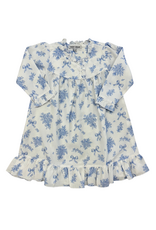 Sweet Dreams Evie Blue Floral & Bow Print White Gown