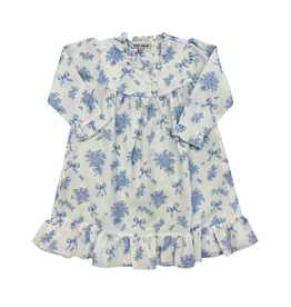 Sweet Dreams Evie Blue Floral & Bow Print White Gown